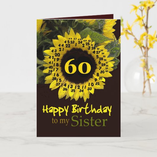 Zus - 60e verjaardag met vrolijke zonnebloem kaart (Gele Bloem)