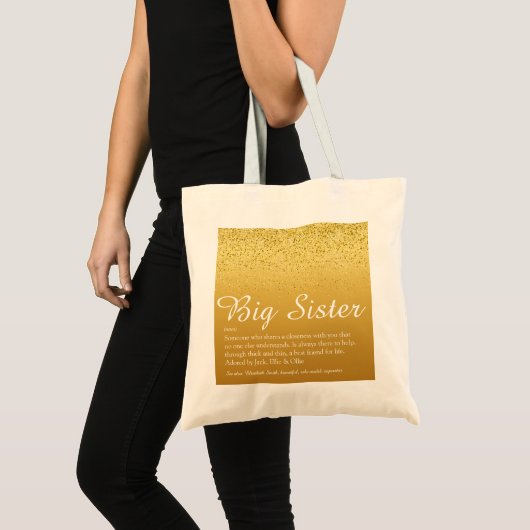 Zus Definitie Script Goud Glitter Glam Tote Bag (Voorkant (product))