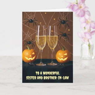 Zus en broer in de wet Halloween Champagne Fun Kaart
