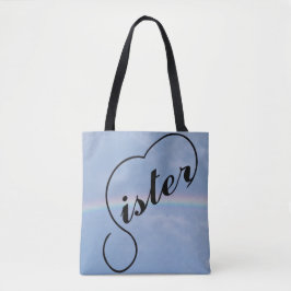 Zus en een regenboog op een tote met all-over prin bag