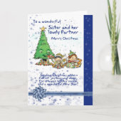 Zus en partner Kerst Kaart met Elfen (Voorkant)