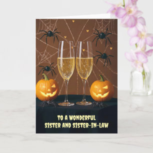 Zus en zus in de wet Happy Halloween Champagne Kaart