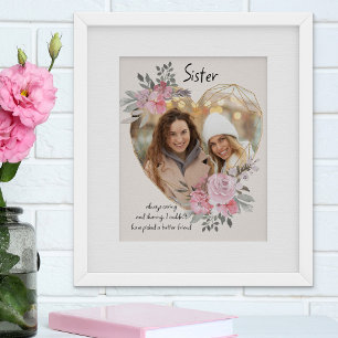 Zus Foto Gouden Hartvormige Roze Bloem Kader Poster