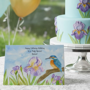 Zus Gelukkige Februari Verjaardag Ijsvogel Kaart