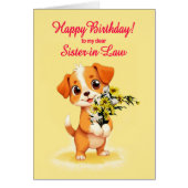 Zus in de wet Verjaardag Puppy en bloemen (Voorkant)