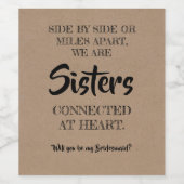 Zus in hart - Lief bruidsmeisje voorstel Wijn Etiket (Enkel label)