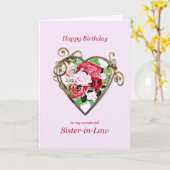 Zus-in-law Verjaardag Antiek Geschilderde Rozen Kaart (Gele Bloem)