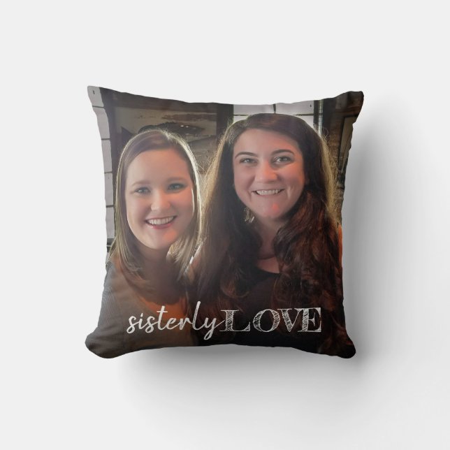 Zus Liefde Foto Hand Lettered Trendy Modern Kussen (Voorkant)