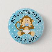 Zus om zijn een jongen aap Baby shower Button (Voorkant)