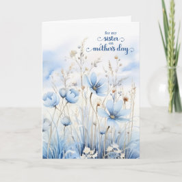Zus op Moederdag Blauwe Aquarel Wilde Bloemen Feestdagen Kaart