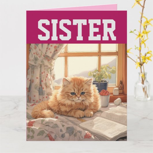 ZUS SCHATTIGE KAT VERJAARDAG GROOT WENSKAART KAART (Gele Bloem)