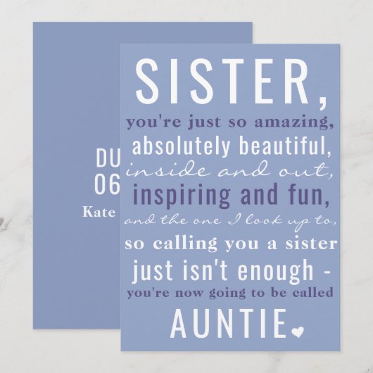 Zus tot tante Schattigee zwangerschapsaankondiging Aankondiging (Voorkant / Achterkant)