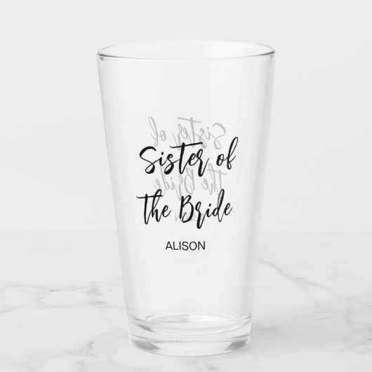 Zus van de bruid bruiloft zwart wit glas cup (Achterkant)