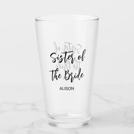 Zus van de bruid bruiloft zwart wit glas cup (Voorkant)