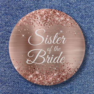 Zus van de Bruid Glitterige Roze Gouden Folie Ronde Button 5,7 Cm