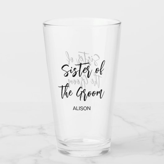 Zus van de bruidegom bruiloft zwart wit glas cup (Achterkant)