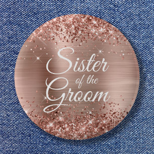 Zus van de Bruidegom Glitterige Roze Gouden Folie Ronde Button 5,7 Cm