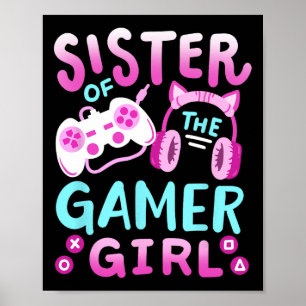 Zus van de Gamer Girl Groovy Verjaardags Video Gam Poster