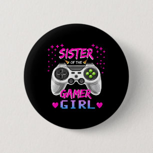 Zus van de Gamer Girl Videogame Verjaardag Ronde Button 5,7 Cm