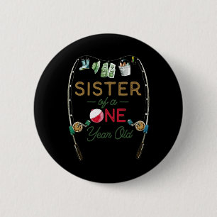 Zus van de grote één visser jongen 1ste verjaardag ronde button 5,7 cm