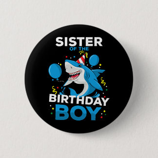 Zus van de jarige jongen haai oceaan thema ronde button 5,7 cm