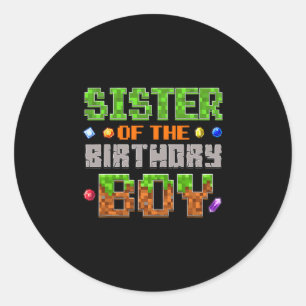 Zus Van De Verjaardagsfeest Video Gamer Pixel Ronde Sticker