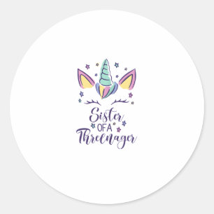 Zus van een Threenager-meisje 3e verjaardag Eenhoo Ronde Sticker