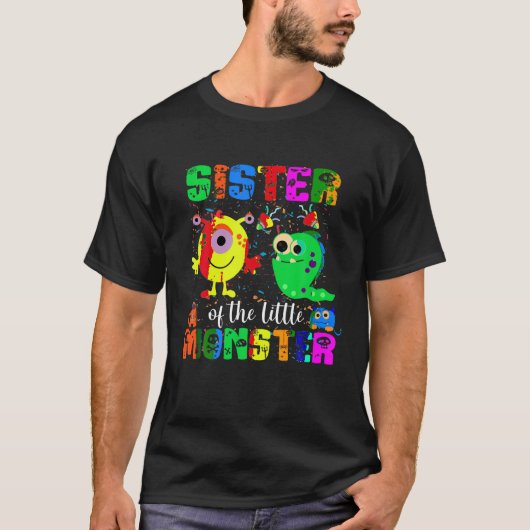Zus van het Kleine Monster Thema Verjaardagsgezin T-shirt (Voorkant)