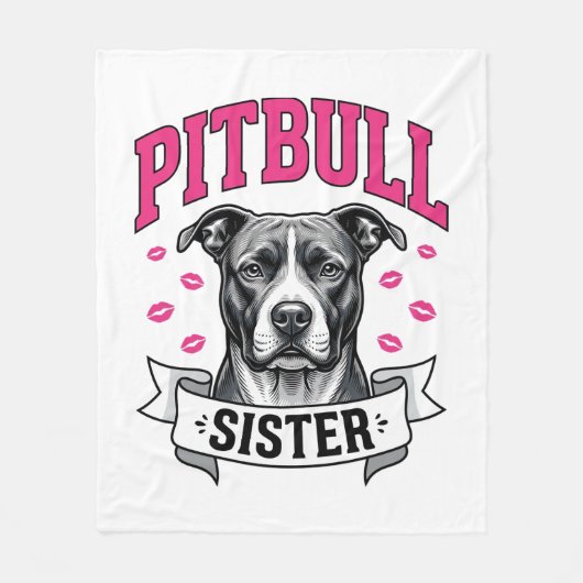 Zus van Pitbull Retro Hondenliefhebber Vectorontwe Fleece Deken (Voorkant)