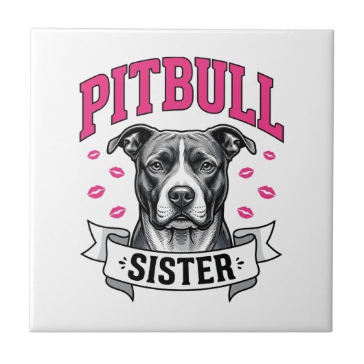 Zus van Pitbull Retro Hondenliefhebber Vectorontwe Tegeltje (Voorkant)