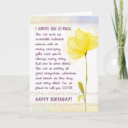 Zus Verjaardag, ik bewonder je zo erg Kaart (Voorkant)