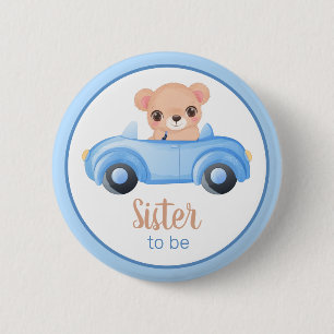 Zus wordt Beer Boy Baby shower Button