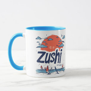 Zushi Japan geïllustreerde kust reis mok