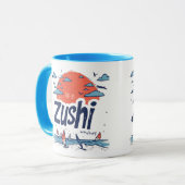 Zushi Japan Illustrated Coastal Travel Mug Mok (Voorkant links)