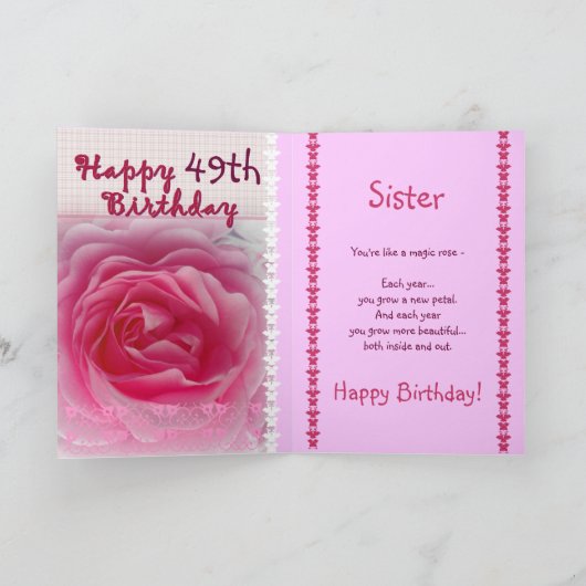 ZUSJE - Gelukkige 49ste verjaardag - Roze Roos Kaart (Binnen)