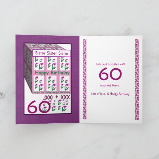 Zusje - Gelukkige 60ste verjaardag Kaart (Binnen)