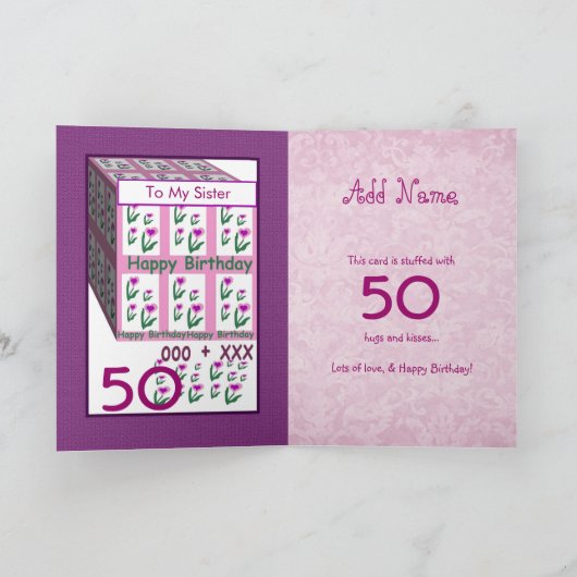 Zusje Happy 50th Birthday Kaart (Binnen)