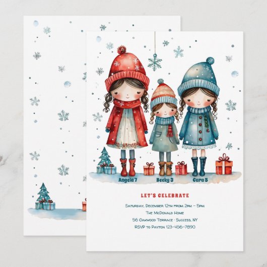 Zussen drie kerstdagen kaart (Voorkant / Achterkant)