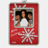 Zussen/familiesnowflake en rood glitter verzilverd omlijst ornament (Voorkant)