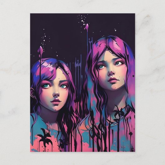 Zussen met Paarse haren Briefkaart (Voorkant)
