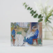 Zussen naaien door de haard briefkaart (Staand voorkant)