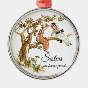 Zussen zijn altijd vrienden Twee meisjes Metalen Ornament