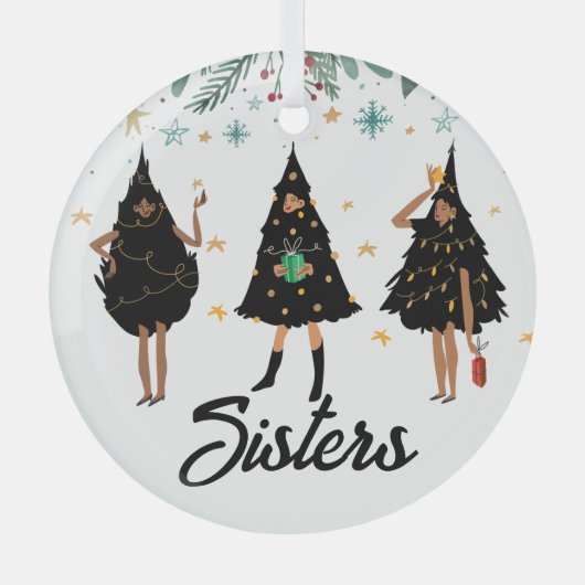 Zussen! Zwarte vrouwen, zwarte kerstboom Glas Ornament (Voorkant)