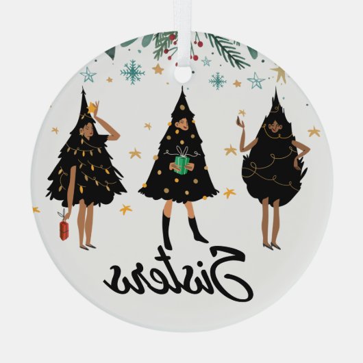 Zussen! Zwarte vrouwen, zwarte kerstboom Glas Ornament (Achterkant)