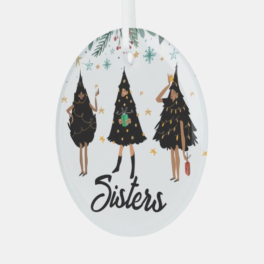 Zussen! Zwarte vrouwen, zwarte kerstboom Glas Ornament (Voorkant links)