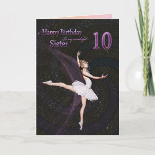 Zuster 10 jaar, een ballerina verjaardagskaart kaart