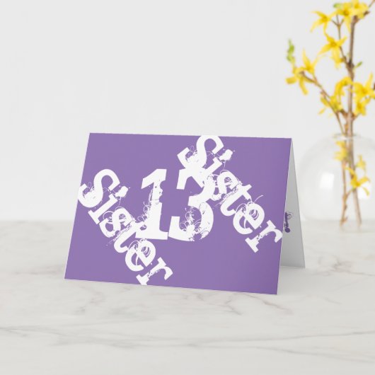 Zuster, 13e verjaardag, wit op pueple. kaart (Gele Bloem)