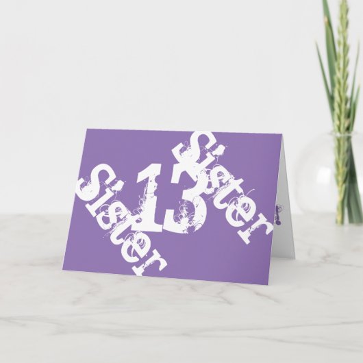 Zuster, 13e verjaardag, wit op pueple. kaart (Voorkant)