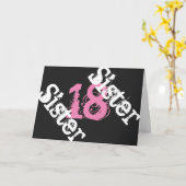 Zuster, 18e verjaardag, wit, roze op zwart. kaart (Gele Bloem)