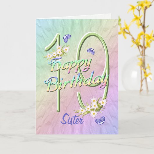 zuster 19e verjaardag vlinderdentaart kaart (Gele Bloem)